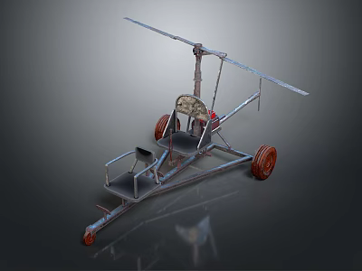 Lightweight Metal Frame Aircraft With Horizontal Wing Three Red Wheels And Seat 3d model