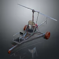 Lightweight Metal Frame Aircraft With Horizontal Wing Three Red Wheels And Seat