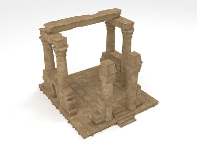 Ancient Carved Stone Architectural Structure With Columns Base Platform And Steps 3d model