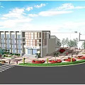Urban Garden Landscape Design With Roundabout Buildings Green Plants And Pedestrian Areas