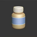 Yellow Pill Bottle With White Screw Cap Blue Label And Reflective Finish On Black Surface