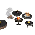Decorative Garden Ornaments With Flames In Various Designs On Black Marble Surface
