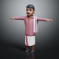 3D Character In Traditional Outfit Pink Striped Shirt White Apron Arms Outstretched On Dark Background
