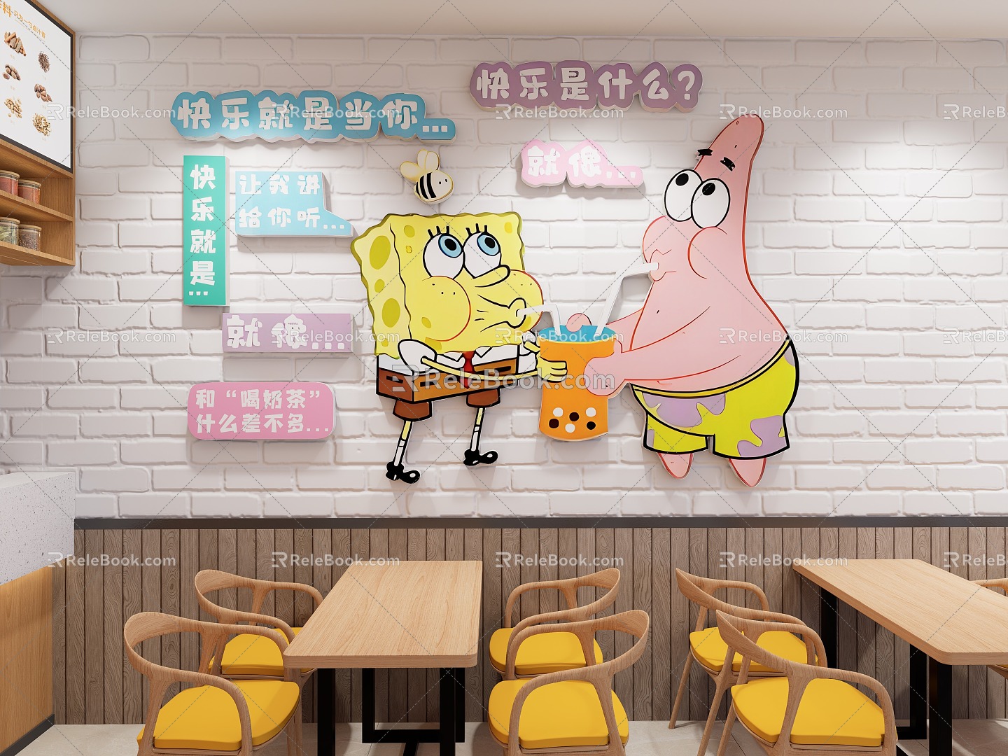 Cartoon Cartoon Spongebob Paibig Star Catering Food Cold Drink Shop Home Room Wall Decoration 3d model