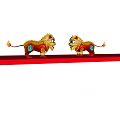 Traditional Lion Themed Decorative Ornaments Set With Golden Red Blue Floral Patterns