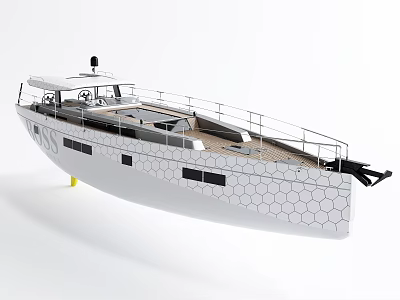 Sleek Yacht With Hexagonal Pattern And Spacious Deck 3d model