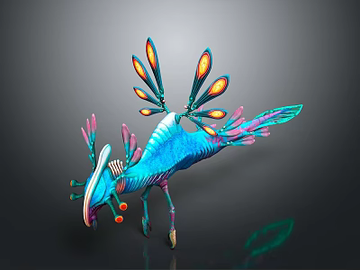 Fantasy Creature Character With Colorful Feathers And Glowing Wings 3d model