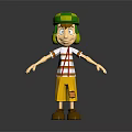 3D Animated Character Creature Wearing Green Helmet Striped Shirt Yellow Shorts And Brown Shoes