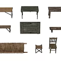 Rustic Wooden Furniture Set With Tables Benches Chairs And Storage Chest