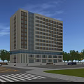 Modern Multi Storey Office Building With Glass Curtain Wall And Landscaped Surroundings