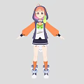 Cartoon Woman With Orange Pink Hair Wearing Hoodie Black Skirt And Green Accessory