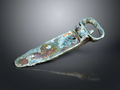 Ancient Bronze Sculpture Carving With Rusted Surface Loop Handle And Detailed Design 3d model