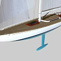 Modern Sailboat With White Sails Wooden Deck And Blue Keel Design