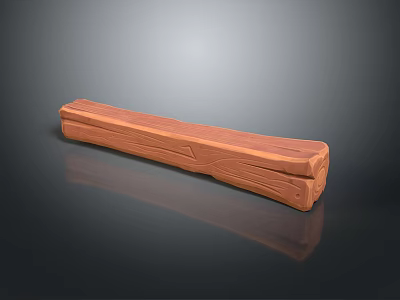 Wood Stone Long Rectangular Carved Decorative Piece With Natural Grain On Reflective Surface 3d model