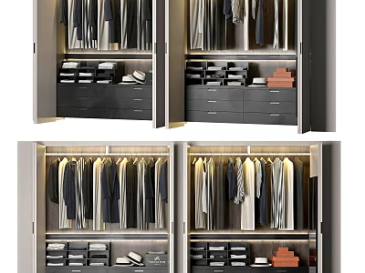 Modern Wardrobe Interior With Hanging Rails Drawers And Storage Shelves 3d model