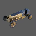 Vintage Toy Race Car With Brass And Black Streamlined Metal Body