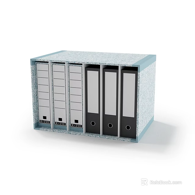 Organized Storage Box With Gray Blue Folders And Compartments For Books And Magazines 3d model 