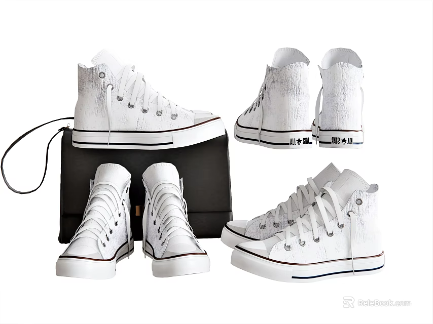 White High Top Canvas Shoes With Classic Design And Multiple Views 3d model 