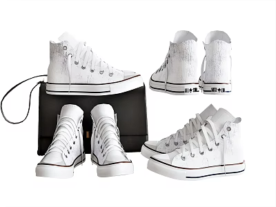 White High Top Canvas Shoes With Classic Design And Multiple Views 3d model
