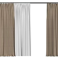 Brown and White Curtains Hanging On Rod With Textured Fabric Design