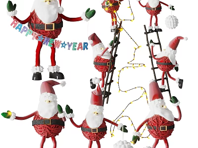 Christmas Decorative Ornament Set With Woven Santa Claus Ladders String Lights And Happy New Year 3d model