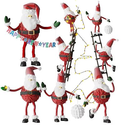 Christmas Decorative Ornament Set With Woven Santa Claus Ladders String Lights And Happy New Year 3d model
