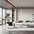 Modern Living Room Interior Design With White Sofa Geometric Art Green Plant And Marble Floor