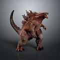 Brown Scaly Monster Creature With Spikes On Back And Open Mouth Standing On Gray Background