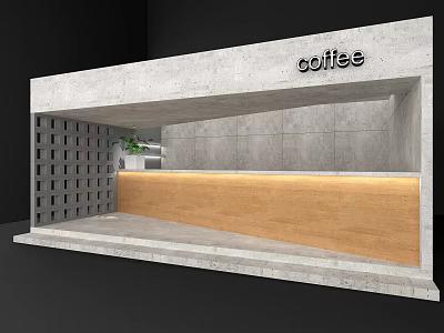 Modern Coffee Bar Design Featuring Concrete Structure Wooden Counter And Green Plant 3d model