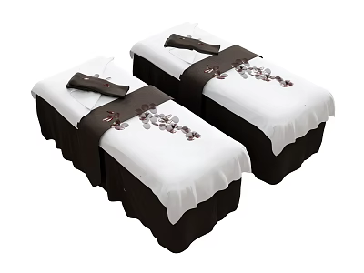 Comfortable Single Beds With White Sheets Black Runners And Decorative Ornaments In Spa Setting 3d model