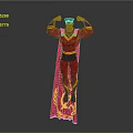 Powerful Game Movie Character In Red Costume With Black Cape And Gold Accents Flexing Muscles
