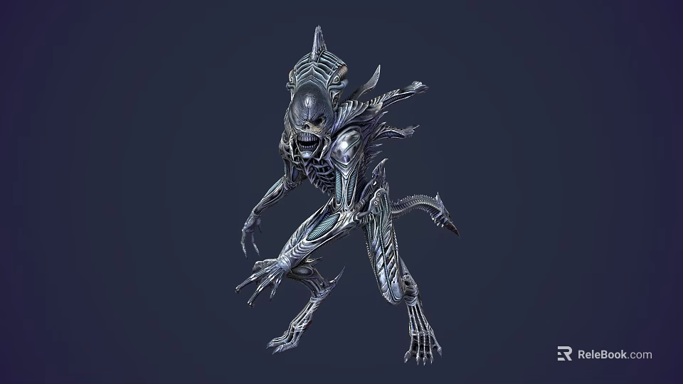 Sci Fi Alien Creature 3D Model With Metallic Exoskeleton And Sharp Limbs For Game Movie 3d model 