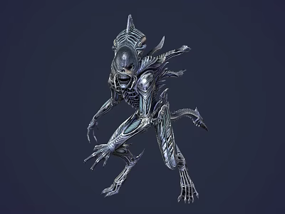Sci Fi Alien Creature 3D Model With Metallic Exoskeleton And Sharp Limbs For Game Movie 3d model