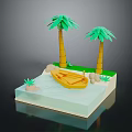 Tropical Natural Scene With Palm Trees Small Boat Calm Water And Rocks