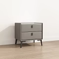 Wooden Frame Double Bed With Grey Padded Headboard And Side Nightstands