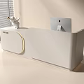Modern White Reception Desk With Apple iMac Monitor White Bird Ornament And Window Blinds