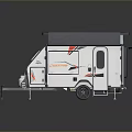 Expedition White Camper Trailer With Dark Blue Roof Orange Accents And Gas Cylinders