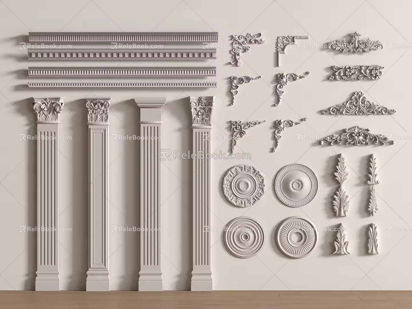Jane European carved plaster line plaster component post lamp panel 3d model