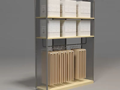 Multi tiered Display Shelving Unit With White Boxes And Beige Storage Items 3d model