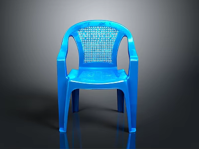 Blue Plastic Chair with Armrests and Mesh Backrest Design for Home Use 3d model