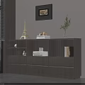 Modern Bookcase Featuring Open Compartments Drawers Eiffel Tower Model Books And Green Plant