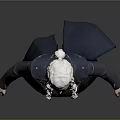 3D Character Model With White Long Hair And Dark Coat Standing In Gray Background