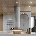 Modern Public Area With Concrete Column And Minimalist Decor