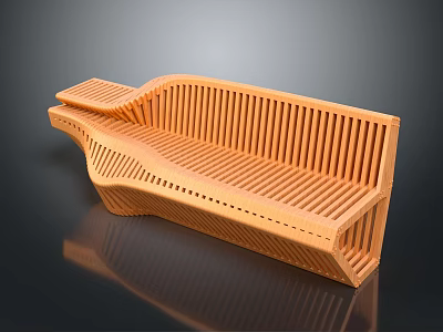 Modern Functional Desk With Wooden Slatted Structure And Unique Curved Design 3d model