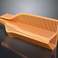 Modern Functional Desk With Wooden Slatted Structure And Unique Curved Design 3d model