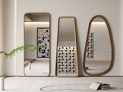 Modern Decorative Mirrors With Wooden Frames In Different Shapes For Living Room Interior 3d model