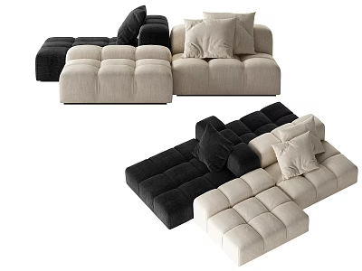 Stylish Modular Sectional Sofa in Black and Beige with Tufted Cushions and Throw Pillows 3d model