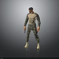 3D Male Character With Camouflage Pants Long Sleeve Shirt Holding Gun Standing On Gray Background