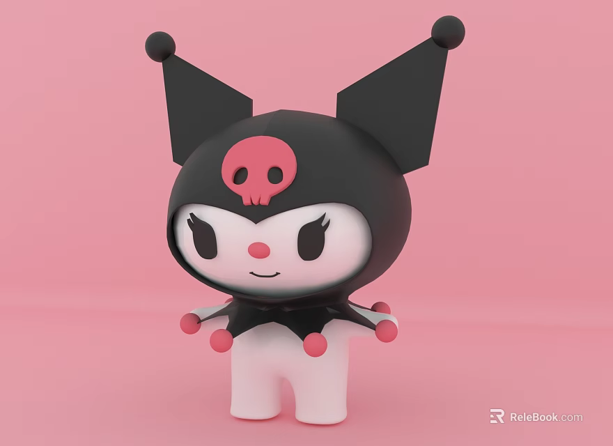 Cute Black Horned Doll With Pink Skull And White Body On Pink Background 3d model 