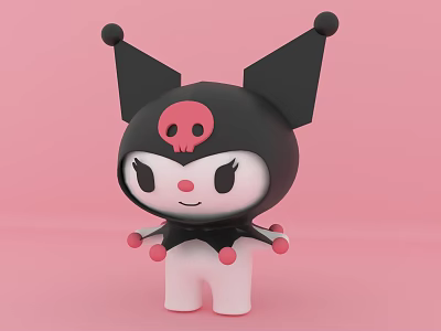 Cute Black Horned Doll With Pink Skull And White Body On Pink Background 3d model